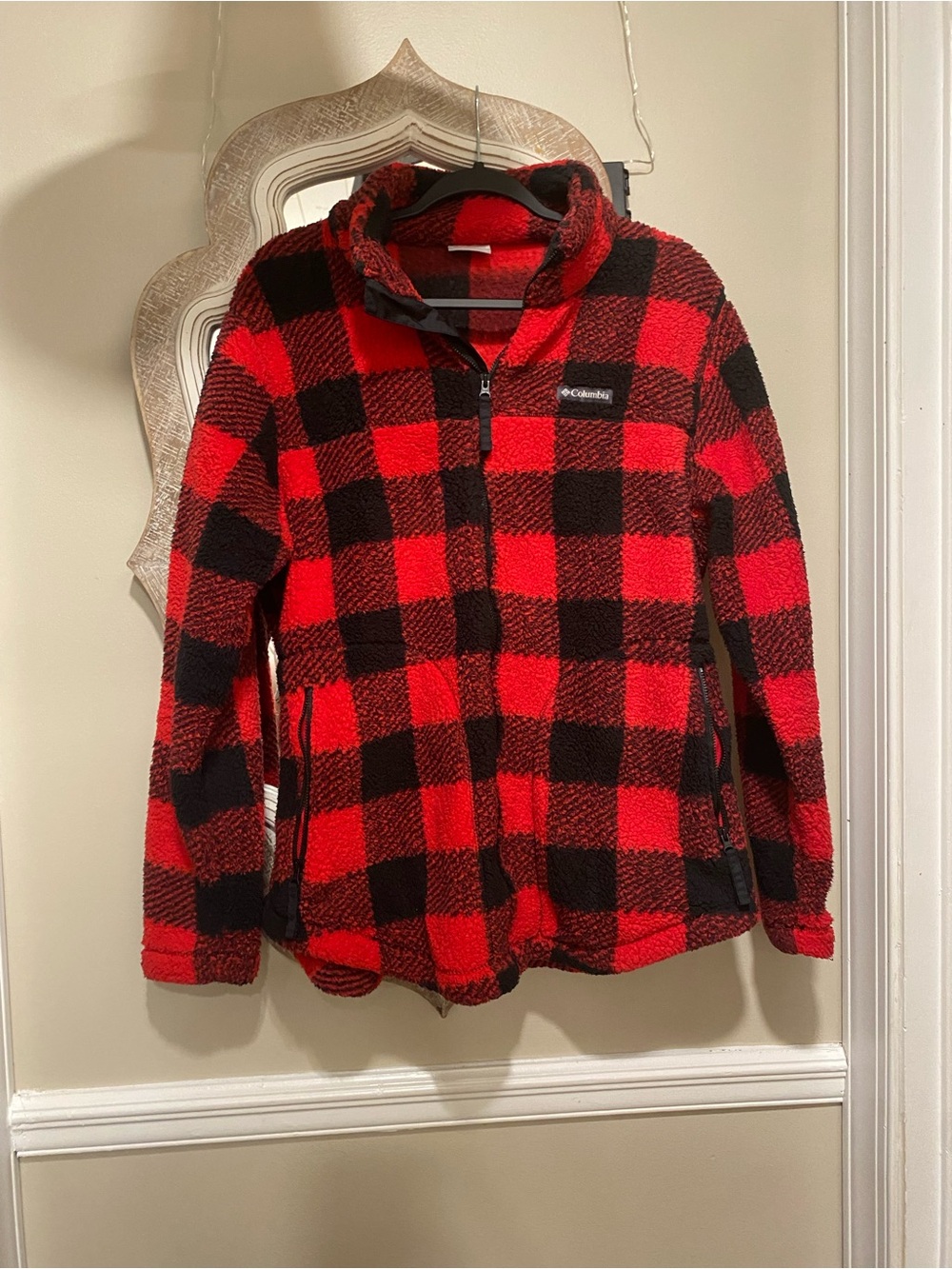 Columbia Women’s Red and Black Buffalo Plaid Teddy Fleece Jacket